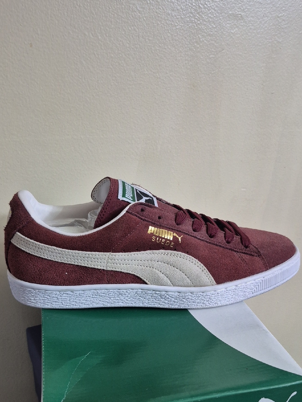Puma Suede Sneaker in Burgundy with Cream Stripe